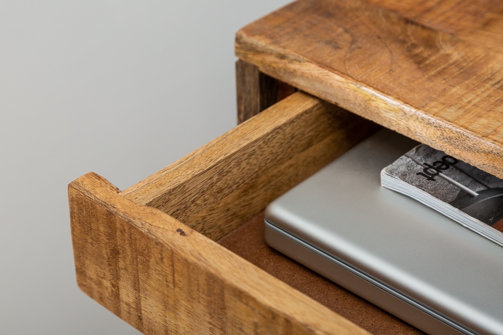 Massiver Schreibtisch RETRO 120cm Mangoholz Bürotisch mit Schublade
