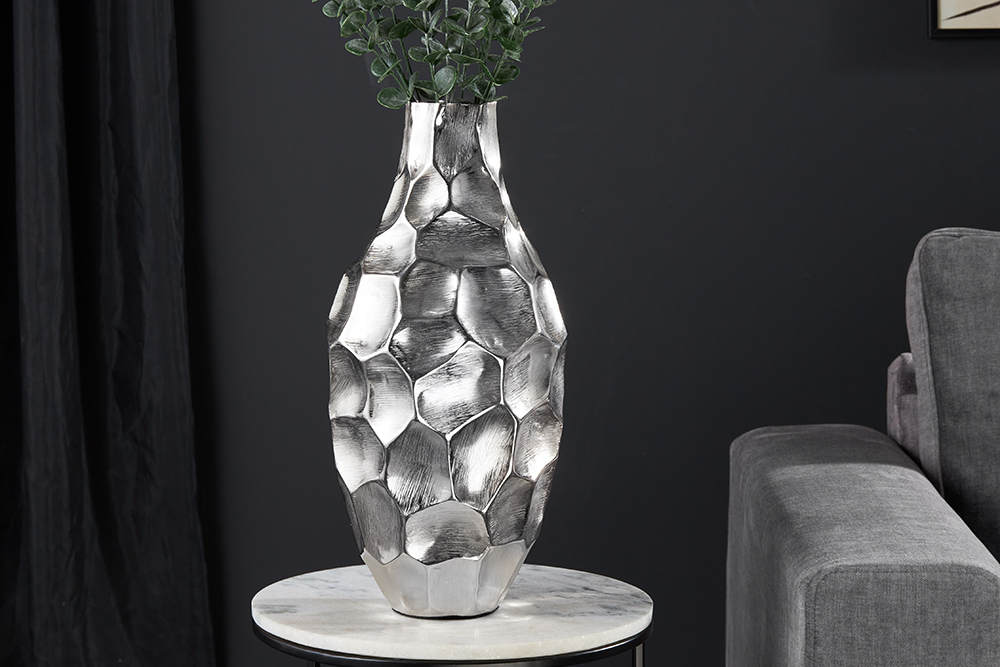 Elegante Vase ORGANIC ORIENT 45cm silber Hammerschlag Design