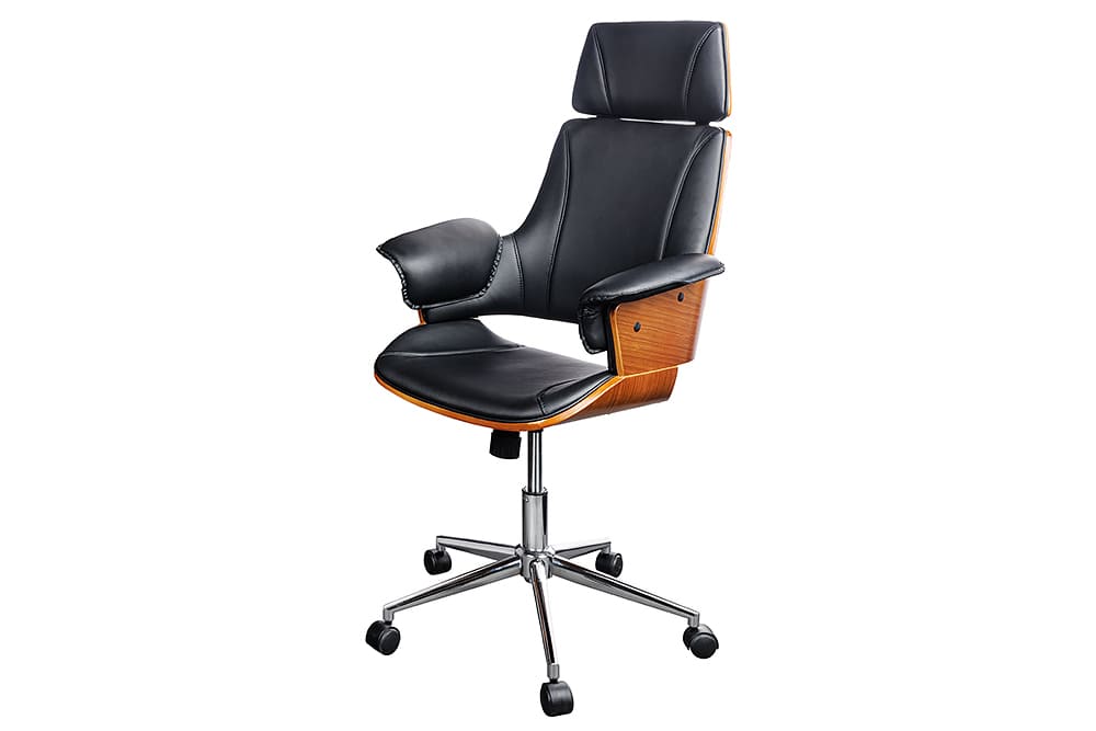 Höhenverstellbarer Bürostuhl MANHATTAN Kunstleder Walnuss mit Armlehne Retro Design