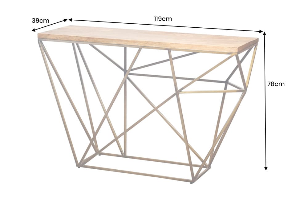 Abstrakter Konsolentisch DIAMOND 120cm natur messing Mangoholz Metallgestell