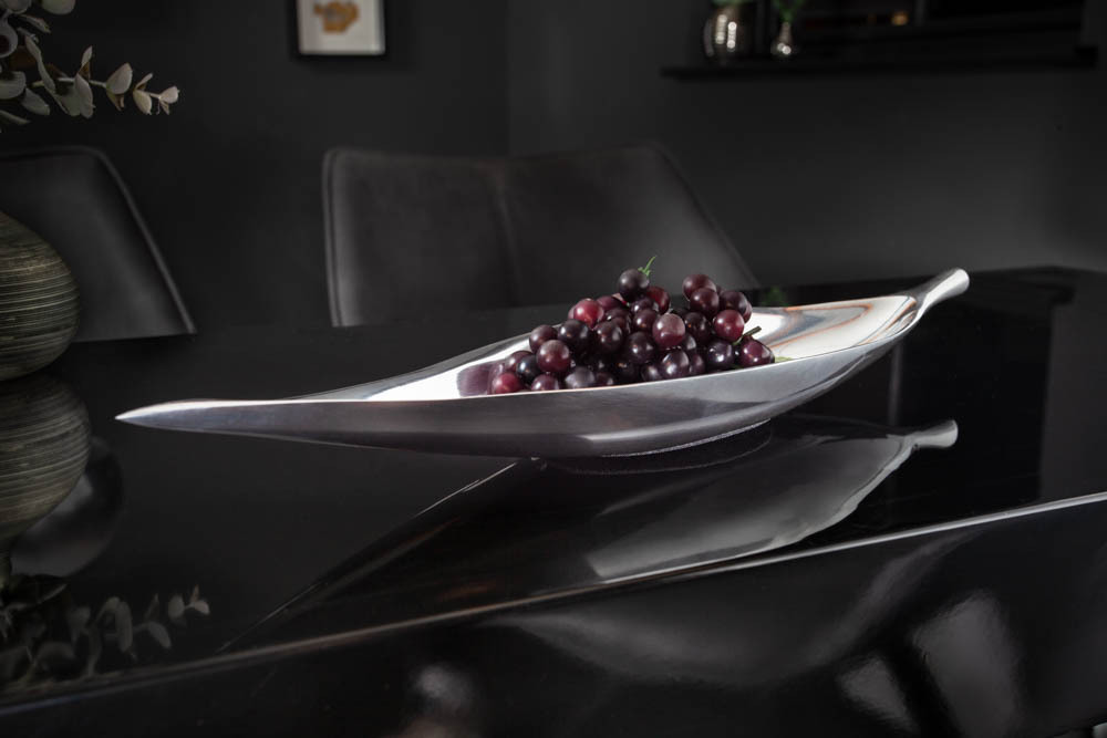 Handgearbeitete Deko Schale SILVER LEAF 40cm silber Aluminium