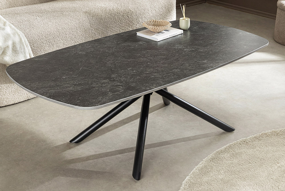Design Couchtisch OSAKA 110cm anthrazit Keramik schwarz Metall mit Sterngestell