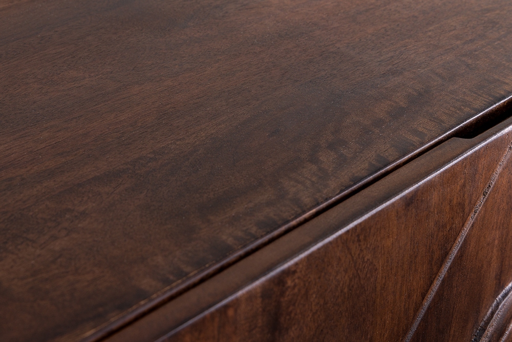 Massives Highboard LION 120cm braun Mangoholz gold Metall 3D Schnitzereien Kunstwerk