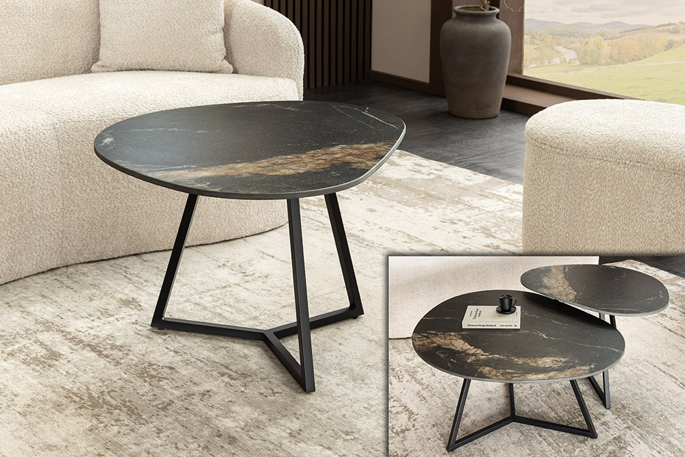 Design Couchtisch MARVELOUS 70cm schwarz gold sand AURORA ORO Keramik Metall