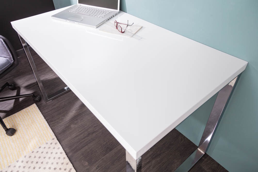 Moderner Schreibtisch WHITE DESK 120cm weiß Hochglanz Bürotisch