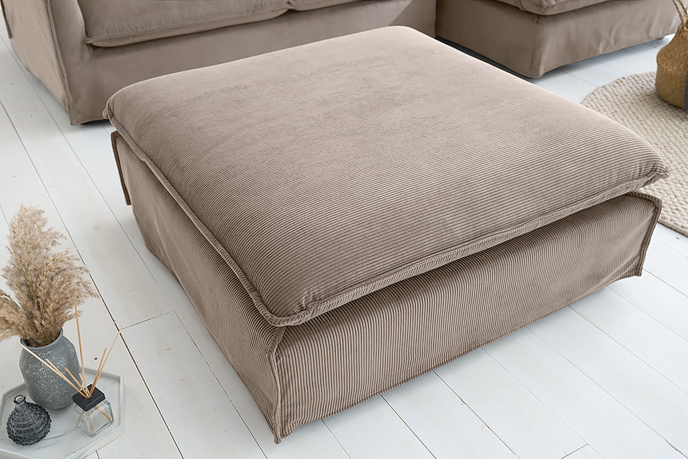 Großer Sitzhocker HEAVEN 100cm greige Cord Sofahocker abnehmbarer Bezug