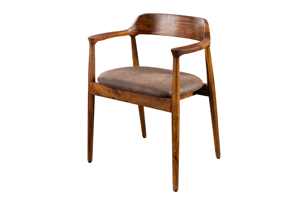 Design Stuhl KENNEDY braun massives Sheeshamholz mit Polstersitz Microfaser