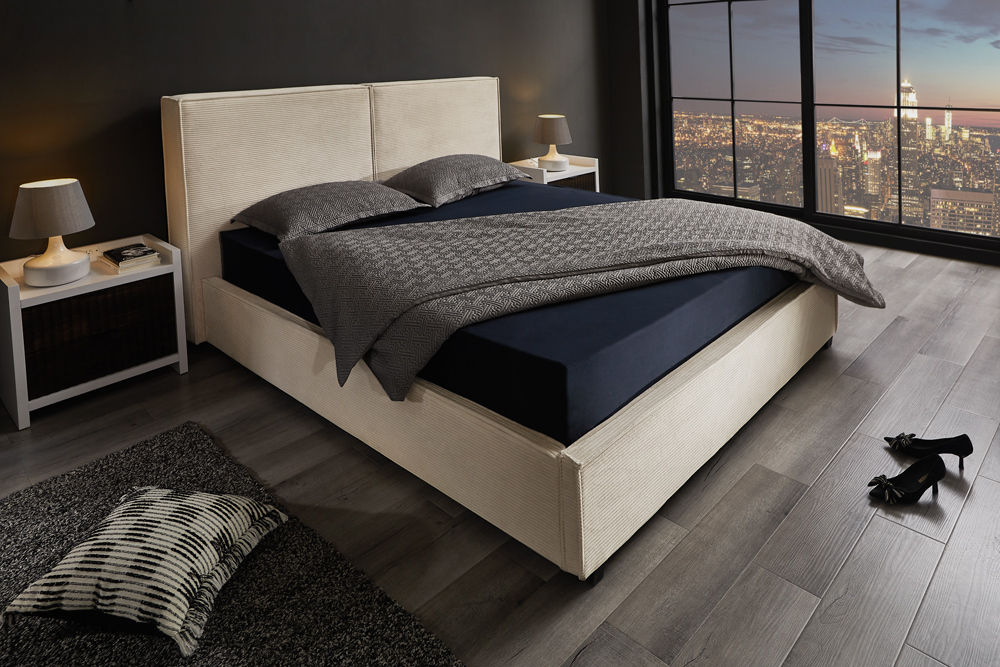 Modernes Boxbett ROCCO 180x200cm beige Cord mit Stauraum und Lattenrost