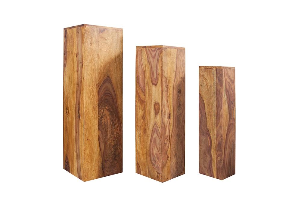 Design Deko Säule 3er Set MAKASSAR 80cm braun Sheesham stone finish Handarbeit