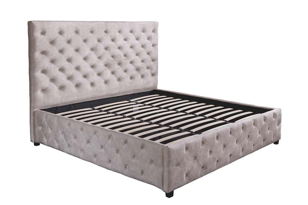 Design Boxbett PARIS 180x200cm champagner beige Samt mit Stauraum und Lattenrost