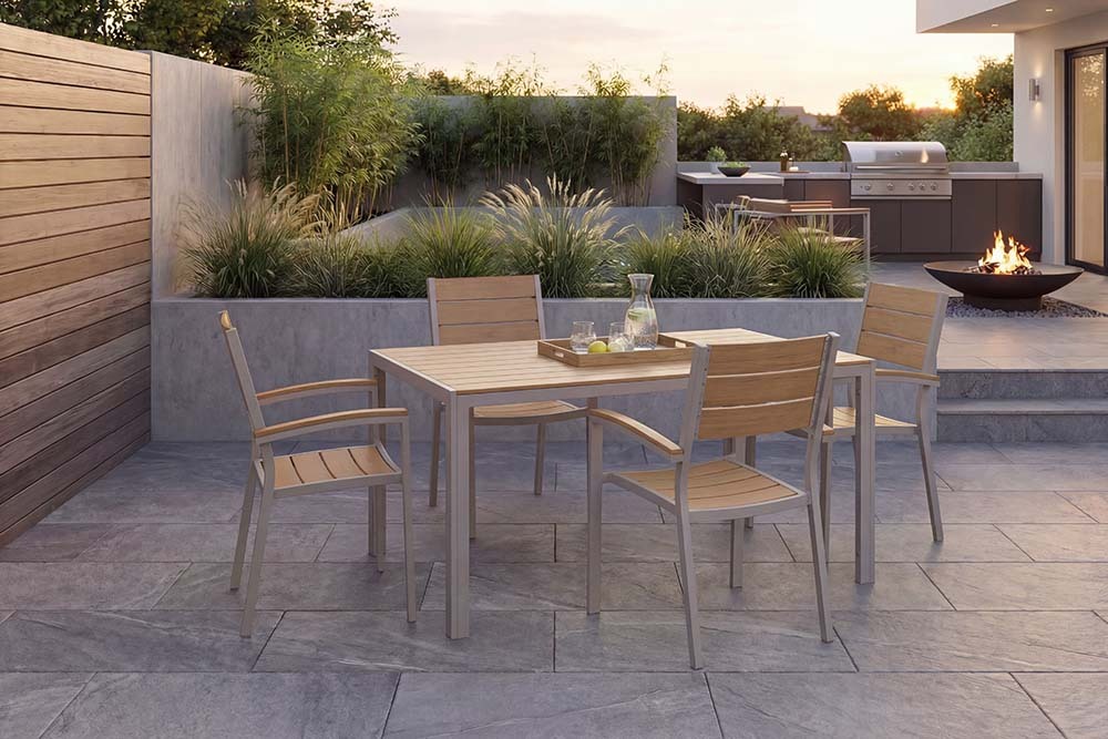 Moderner Gartentisch DESIGNO 150cm natur greige Aluminium wetterfest Outdoor