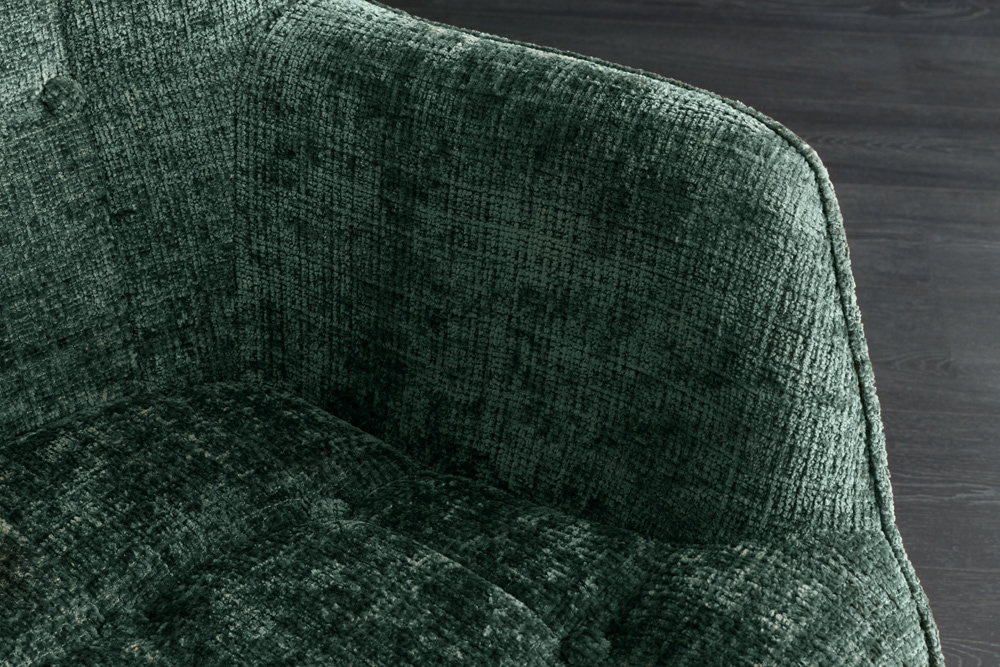 Design Sessel SCANDINAVIA grün Chenille Cremona schwarz Metall mit Armlehne