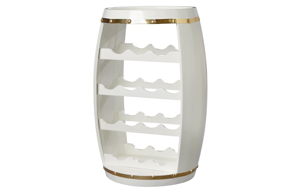Design Weinfass BODEGA WHITE 65cm weiß gold Pinie Flaschenregal 14 Flaschen