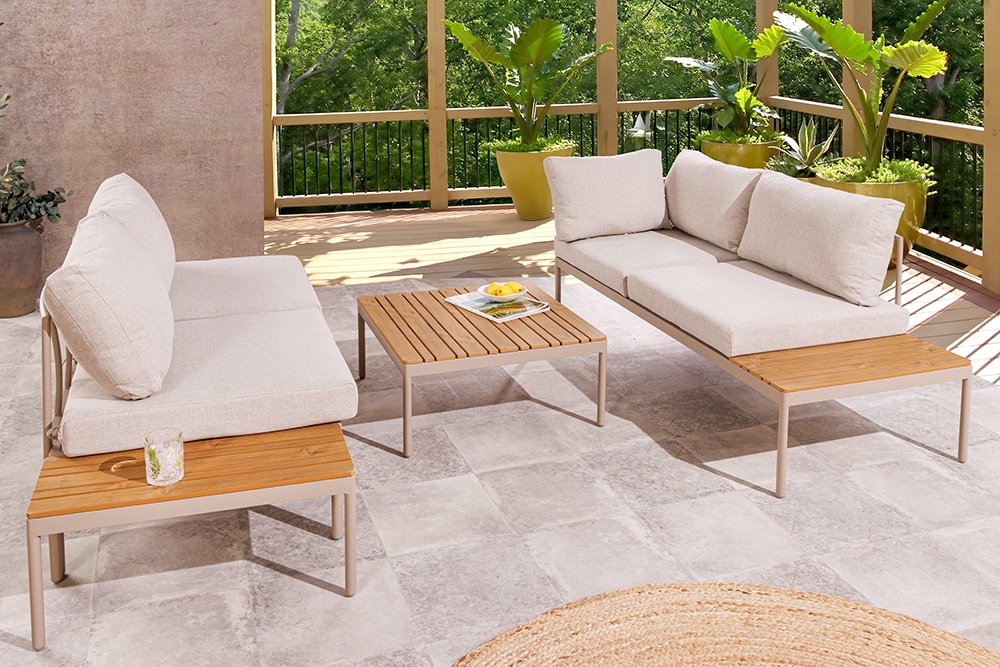 Outdoor Lounge MOBILE MODULAR greige Garten-Sitzgruppe inkl. Tisch und Kissen