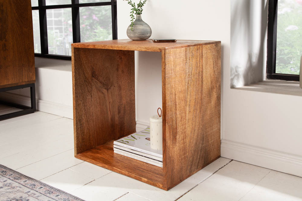 Handgearbeiteter Beistelltisch MAKASSAR 45cm natur Mangoholz Massivholz Nachttisch Regal