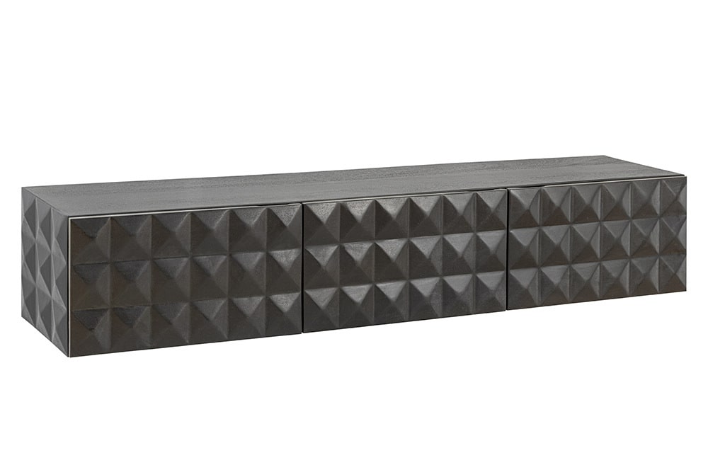 Hängendes TV-Lowboard VULCANO 160cm schwarz Mangoholz massiv