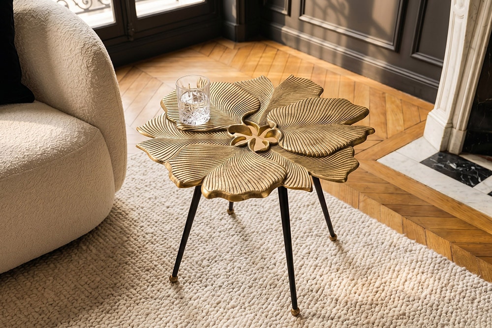 Dekorativer Beistelltisch GINKGO LEAFS 60cm gold handmade Metall
