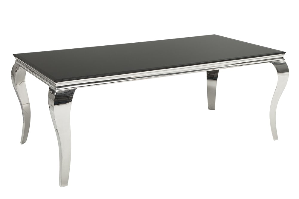 Eleganter Design Esstisch MODERN BAROCK 200cm schwarz Opalglas Tischplatte Edelstahl