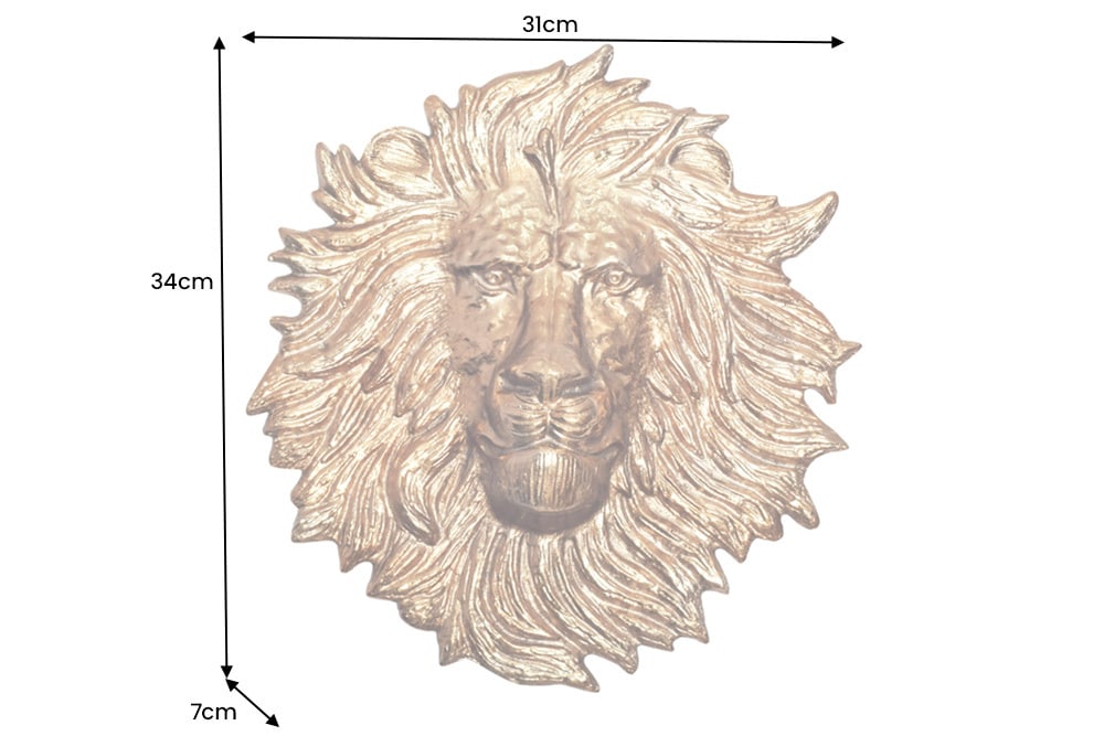 Goldene Wanddeko WILDLIFE LION 35cm gold Metall Löwenkopf-Skulptur handmade