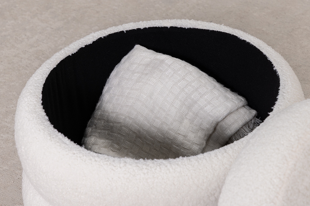 Runder Polsterhocker VOGUE 40cm weiß Bouclé mit Stauraum