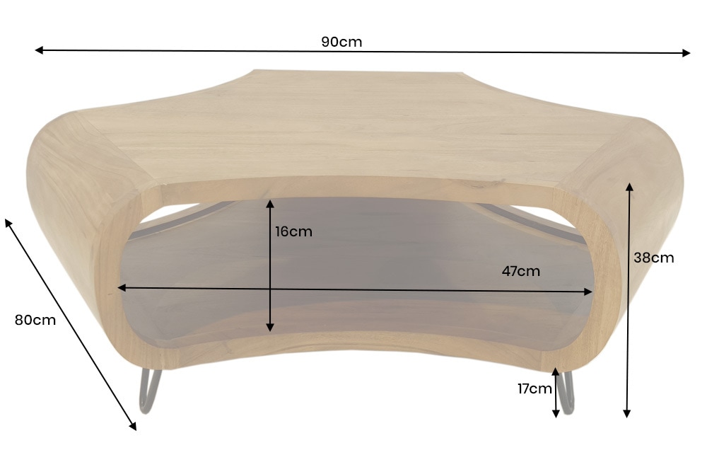 Massiver Couchtisch ORGANIC LIVING 90cm braun honey finish Akazienholz  mit Stauraum
