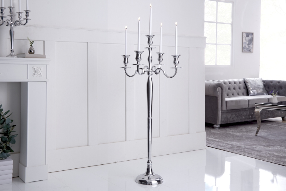 Kerzenständer MODERN BAROCK 120cm silber 5-armig Lüster Aluminium poliert Kerzenhalter Kerzenständer MODERN BAROCK 120cm silber 5-armig Lüster Aluminium poliert Kerzenhalter