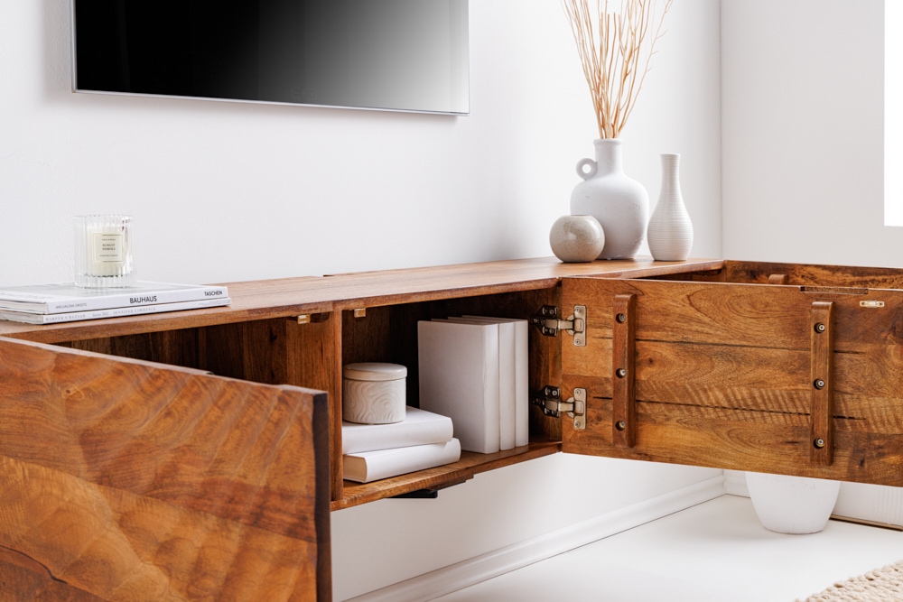Massivholz TV-Bank SCORPION 160cm braun Mango Lowboard Hängeschrank