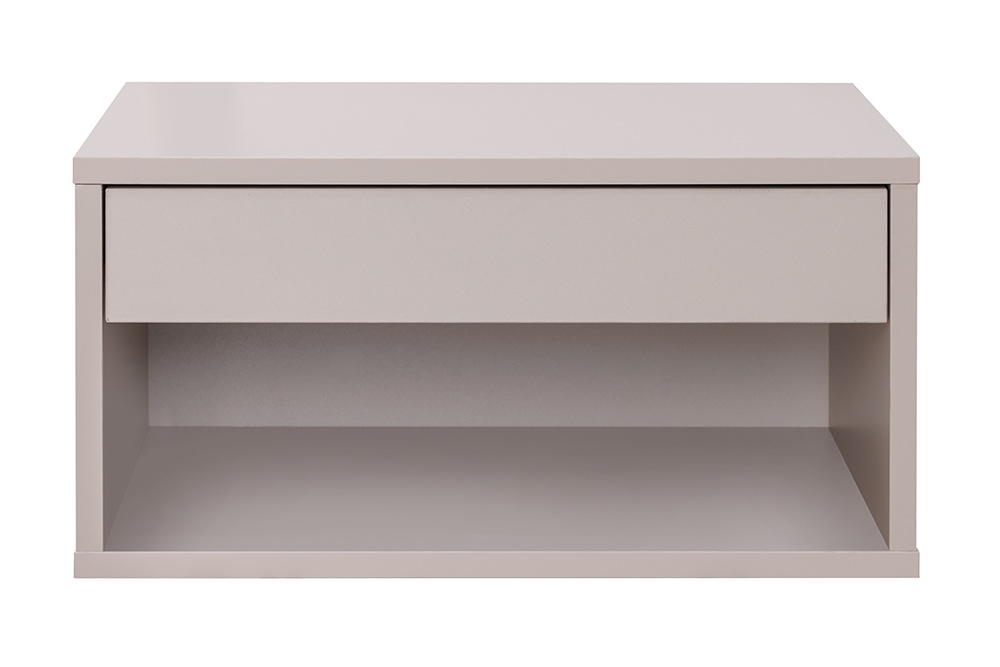 Design Nachttisch COMFORT 50cm weiß hängend mit Schublade und offenem Fach