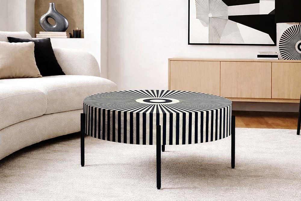 Bone Inlay Couchtisch HARMONY NATURE 65cm schwarz weiß Intarsien Kunsthandwerk » Jetzt kaufen