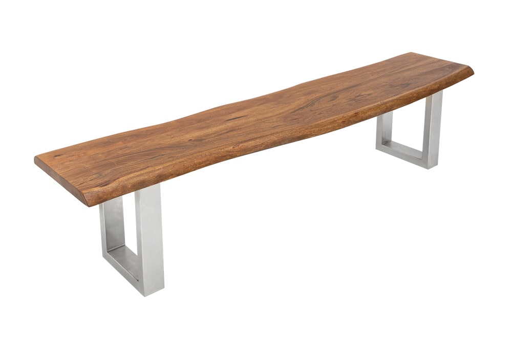Massive Baumstamm Bank MAMMUT NATURE 160cm Akazie Industrial Chic Sitzbank Kufengestell