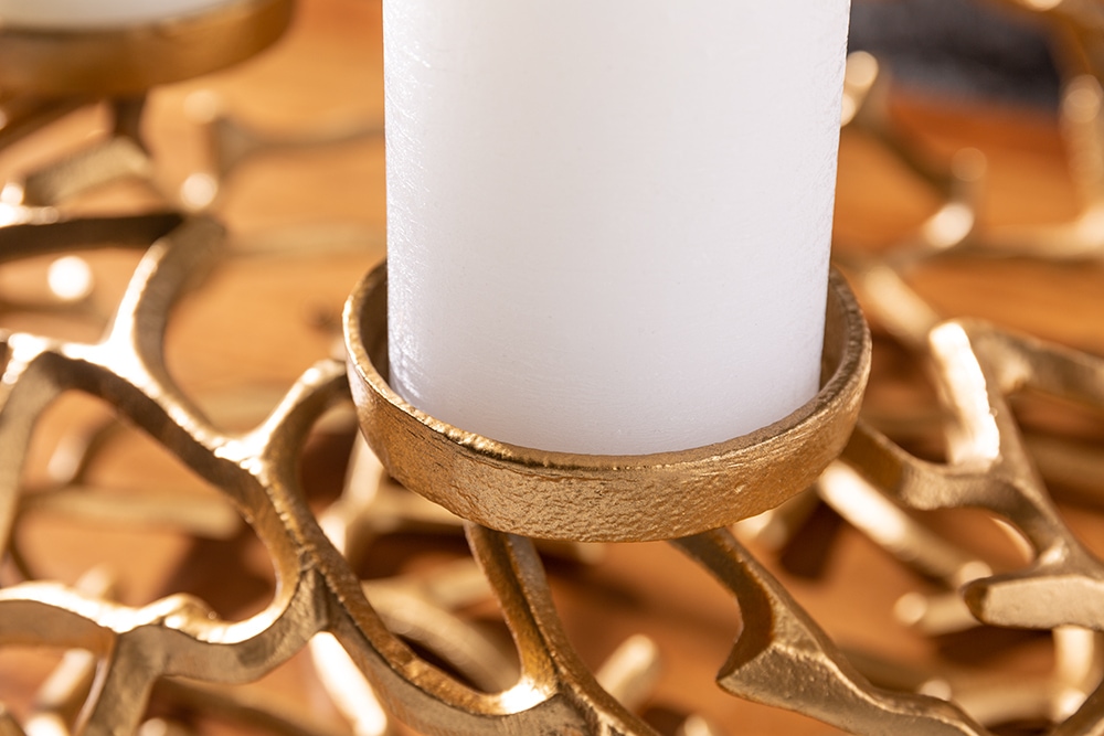 Eleganter Kerzenhalter ABSTRACT 38cm gold Kranz aus Ästen für 4 Kerzen