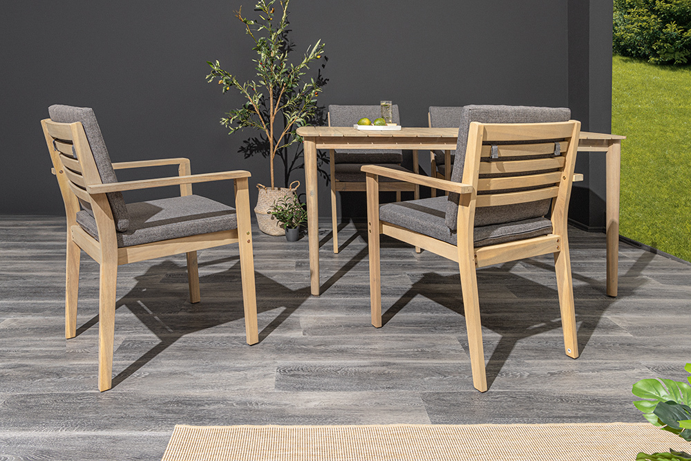 Massiver Gartenstuhl KOPENHAGEN natur Akazienholz anthrazit In- und Outdoor inkl. Kissen