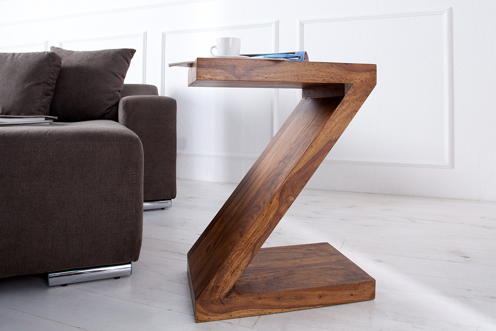 Massivholz Beistelltisch Z 45cm braun Sheesham stone finish einzigartige Maserung