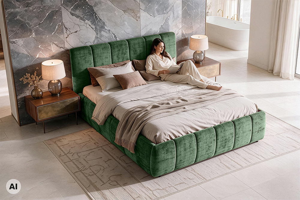 Design Boxbett ADLON 180x200cm petrol grün Chenille Cremona mit Stauraum und Lattenrost