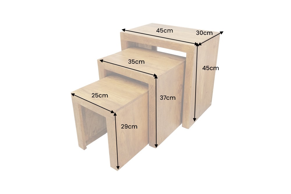 Massives 3er-Set Beistelltische MAKASSAR 45cm natur honey finish Mangoholz