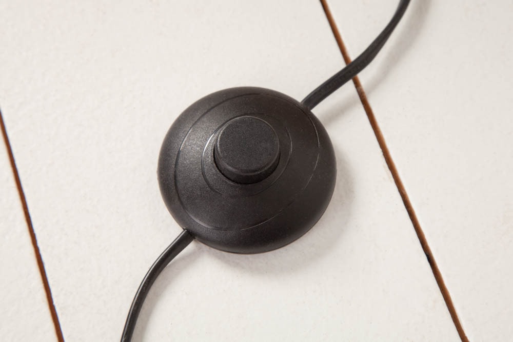 Design Stehlampe ELEMENTS 147cm schwarz Baumwollschirm Fuß mit Massivholz