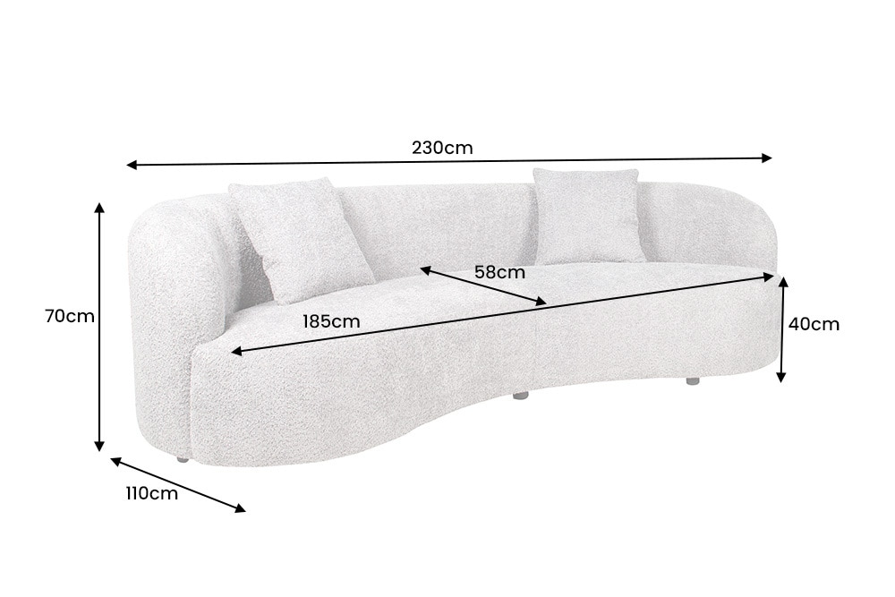 Modernes Sofa ATELIER 230cm grau Bouclé  3-Sitzer Couch inkl. Kissen