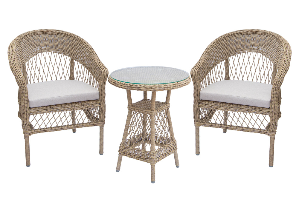 In- und Outdoor Garten-Set ELYSEE natur taupe Polyrattan Aluminium inkl. Tisch Kissen