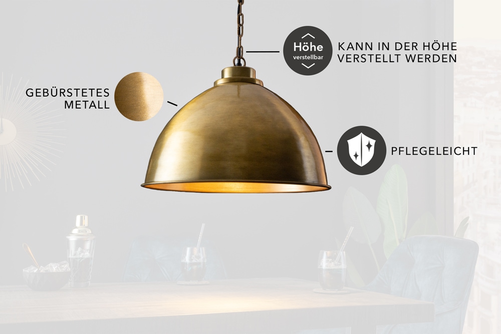 Design Hängelampe INDUSTRIAL 45cm gold Metall rund Pendelleuchte höhenverstellbar