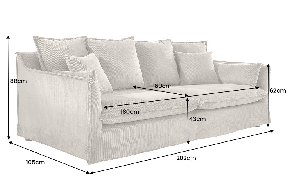 Großes 3-Sitzer Sofa HEAVEN 200cm greige Cord Federkern Hussensofa