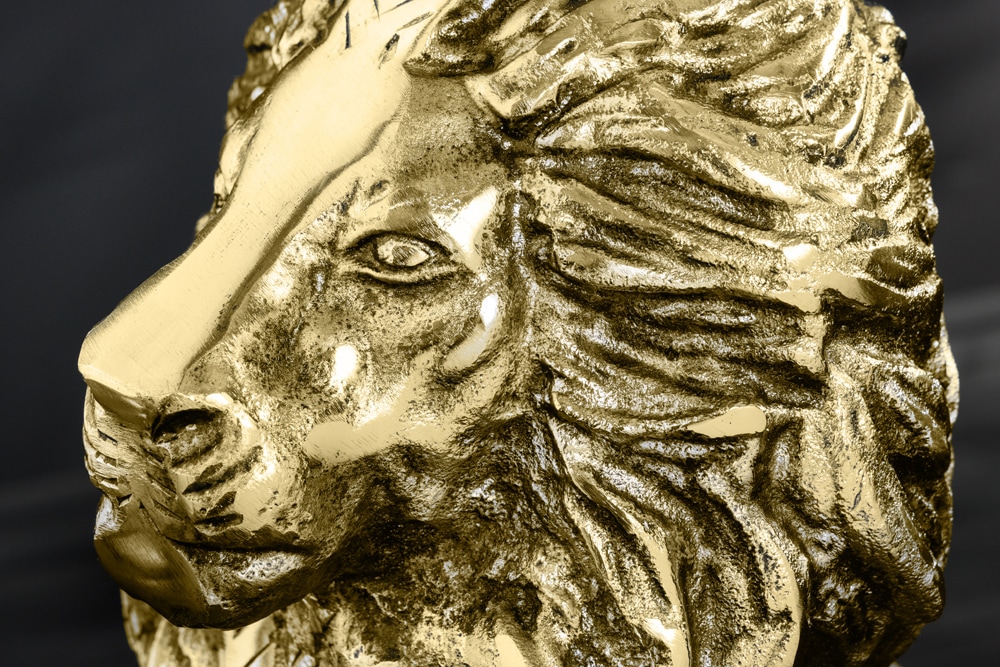 Runder Beistelltisch WILDLIFE LION 60cm gold antik Metall Glas Löwen Skulptur