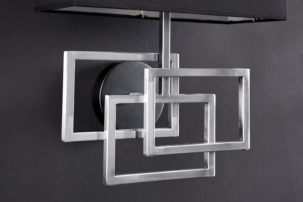 Moderne Wandleuchte ATLANTIS 44cm silber Stoffschirm schwarz Lampe