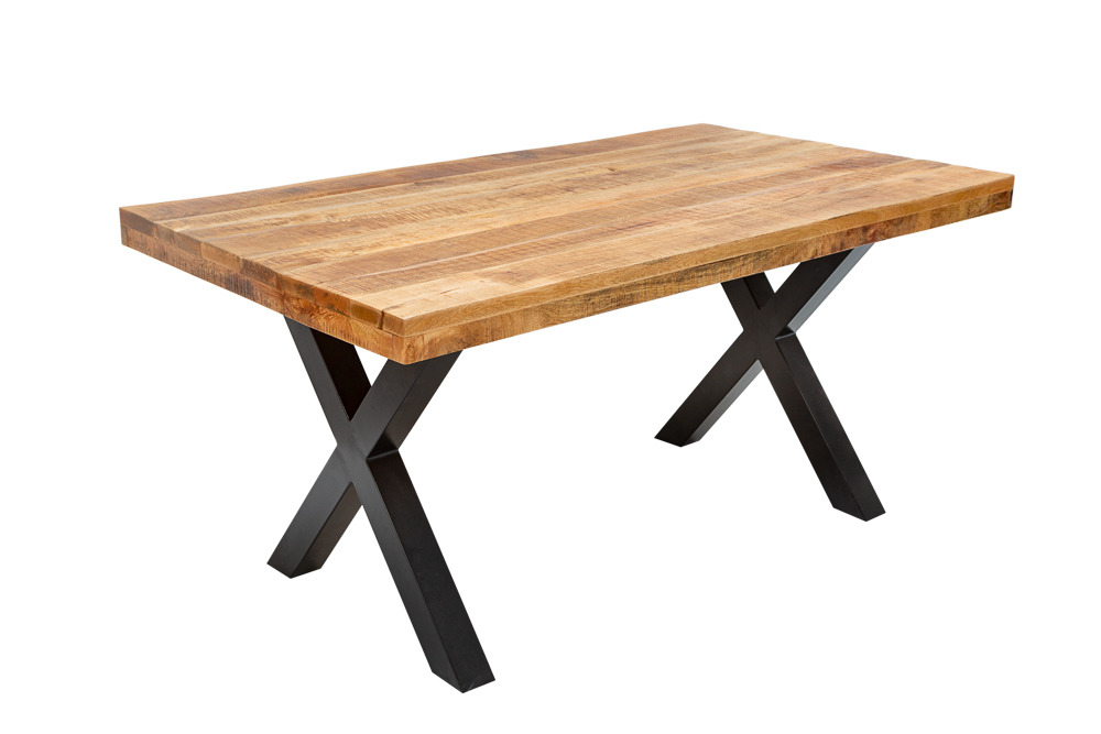 Massiver Esstisch IRON CRAFT 140cm Mangoholz schwarz Metall Industrial Design