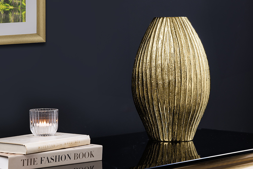 Handgefertigte Deko-Vase ELEGANCE 35cm gold antik Metall Hammerschlag Design