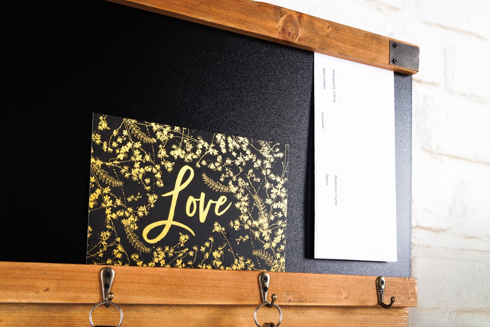 Praktisches Wandboard HERITAGE 80cm natur Pinie 6 Haken Kreidetafel Schlüsselbrett
