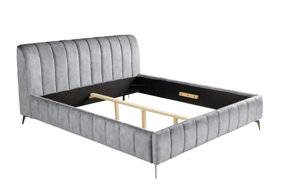 Retro Bett AMSTERDAM 160x200cm grau Samt schwarz Metall Polsterbett