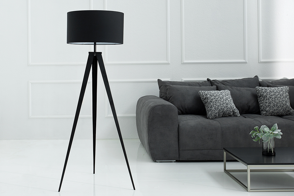 Elegante Stehlampe TRIPOD 145cm schwarz Retro Stehleuchte