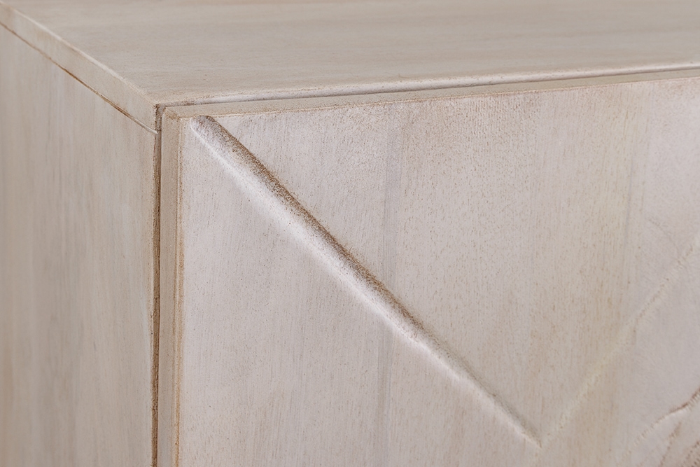 Massives Highboard LION 120cm creme Mangoholz schwarz Metall 3D Schnitzereien Kunstwerk