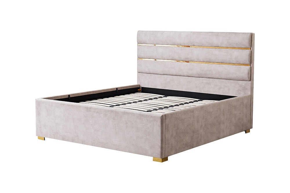 Modernes Boxbett METROPOLITAN 180x200cm beige Samt mit Lattenrost und Stauraum