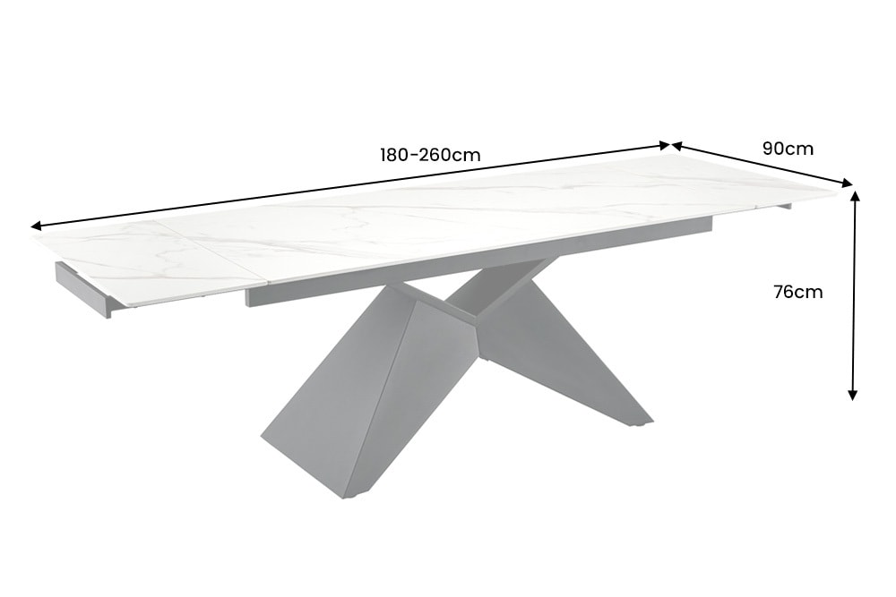 Design Esstisch DIAMOND 180-260cm matt weiß Keramik Metallgestell schwarz